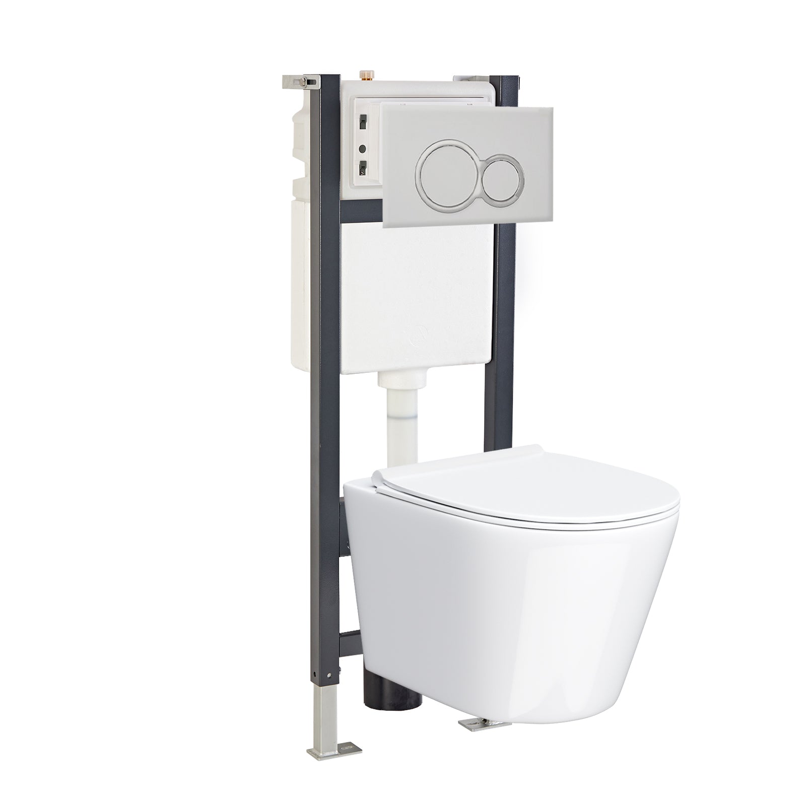 White Slim Seat WH Toilet Concealed Frame & Round Button Flush Plate