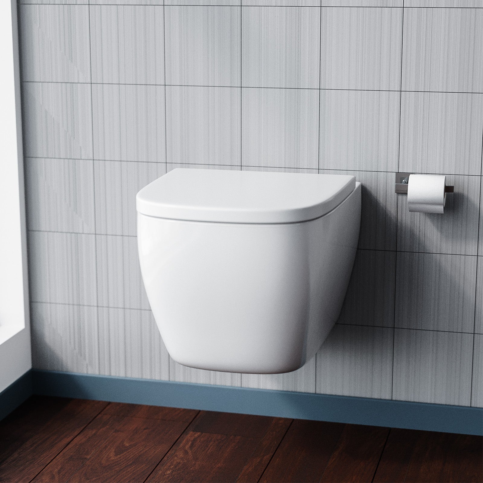 Square Wall Hung Toilet Pan with Soft Close Seat & Wall Frame System