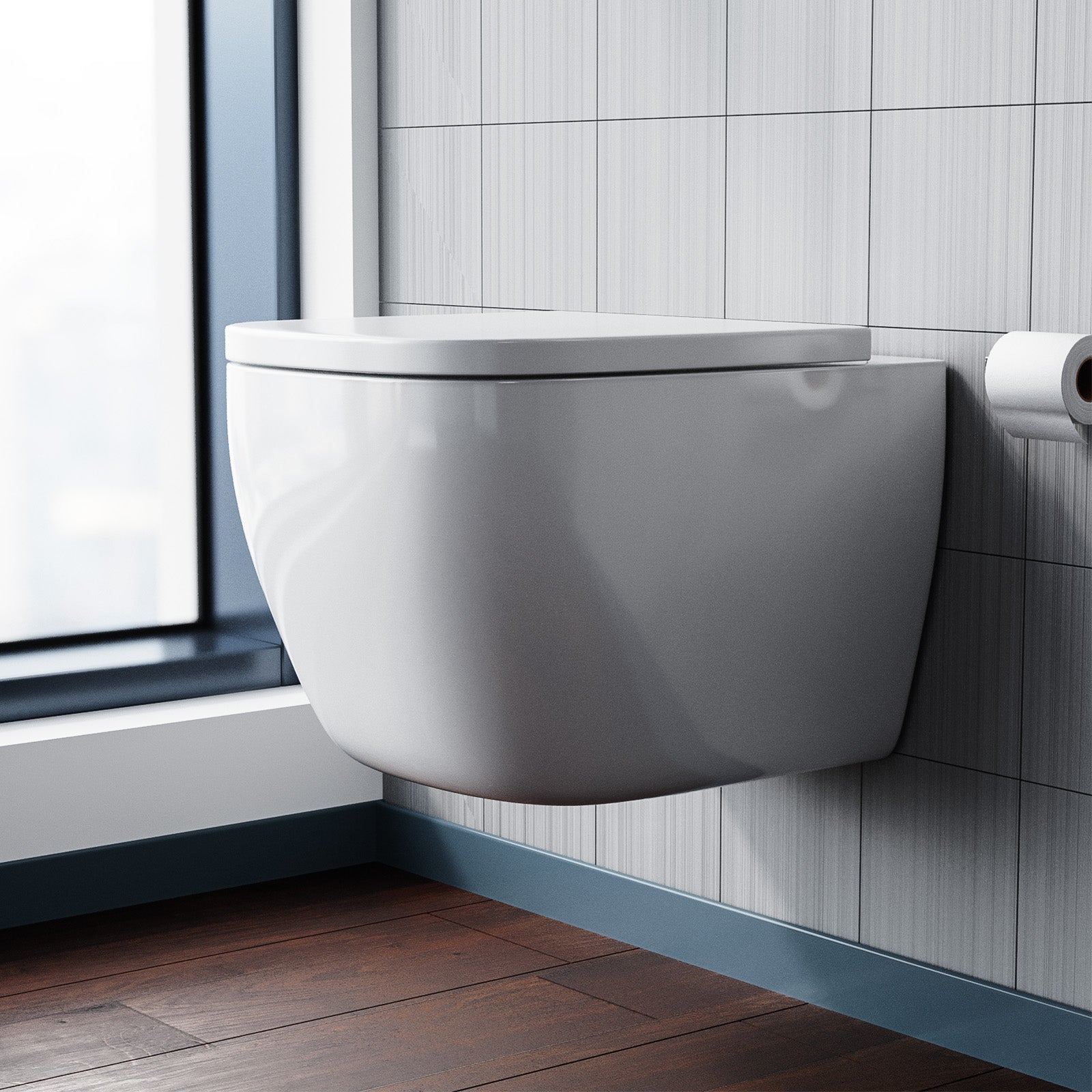 Ormond D Shaped Wall Hung Toilet Pan with Soft Close Seat & Framed Cistern