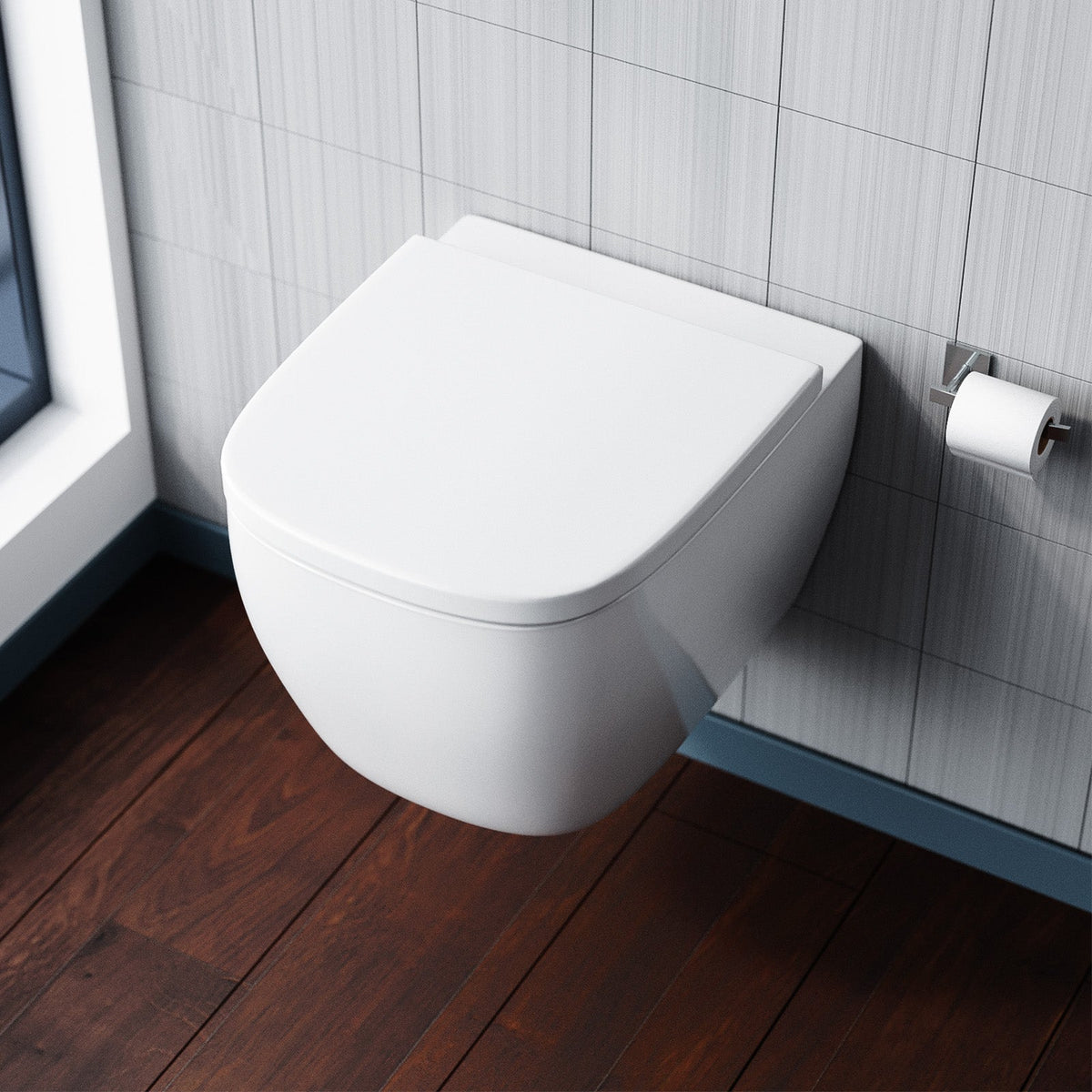 Square Wall Hung Toilet Pan with Soft Close Seat & Wall Frame System
