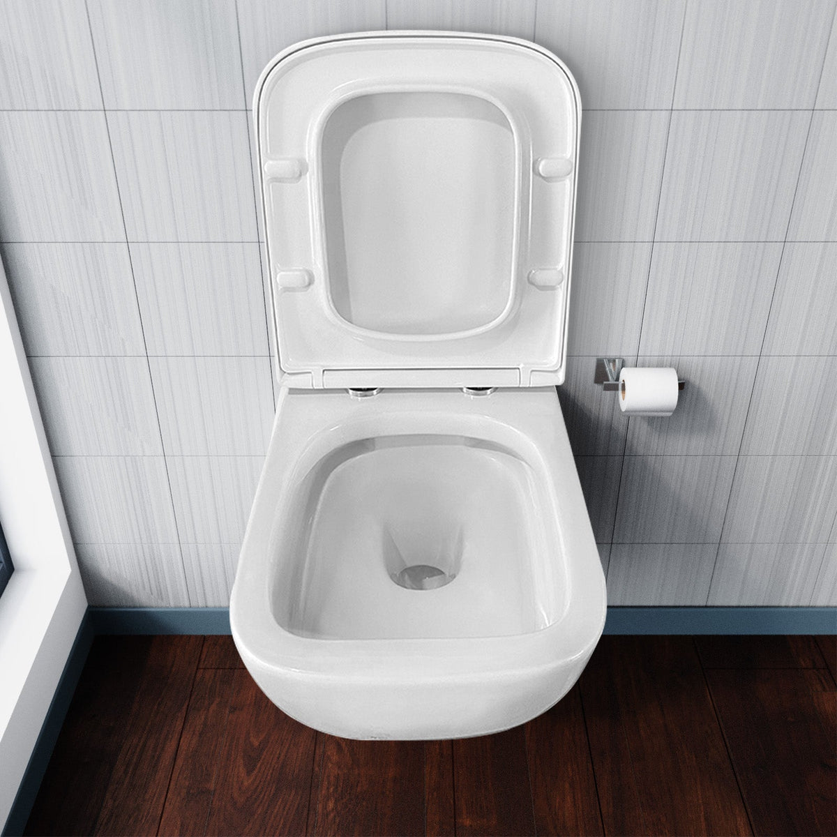 Square Wall Hung Toilet Pan with Soft Close Seat & Wall Frame System