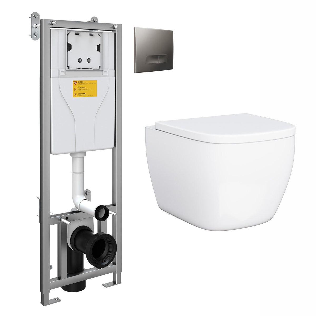 Square Wall Hung Toilet Pan with Soft Close Seat & Wall Frame System