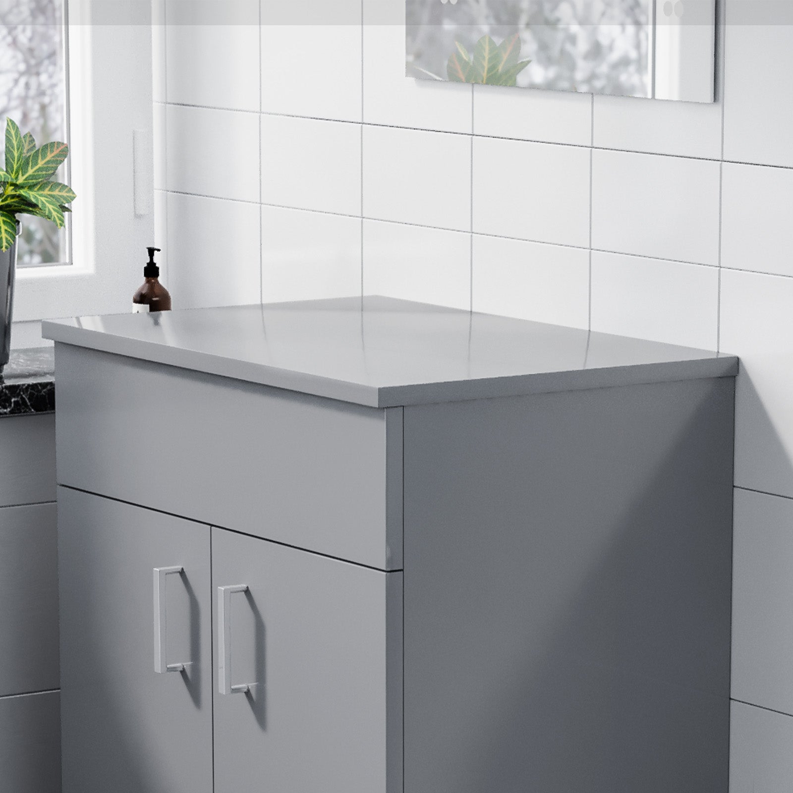 Napton 505mm Gloss Steel Grey MDF Bathroom Worktop For Vanity Cabinet
