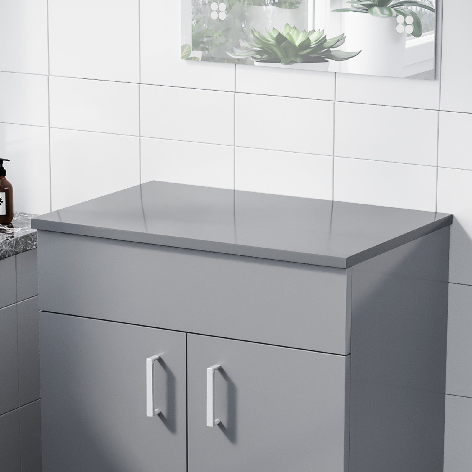 Napton 505mm Gloss Steel Grey MDF Bathroom Worktop For Vanity Cabinet