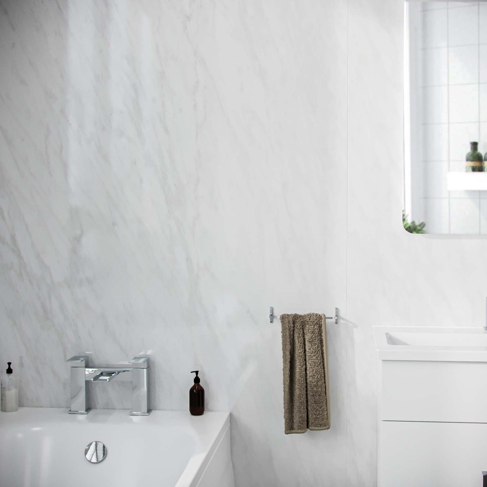 White Marble Gloss PVC Ceiling Panel/Shower Wall Panel 250mm x 2700mm x 5mm (Pack Of 4)