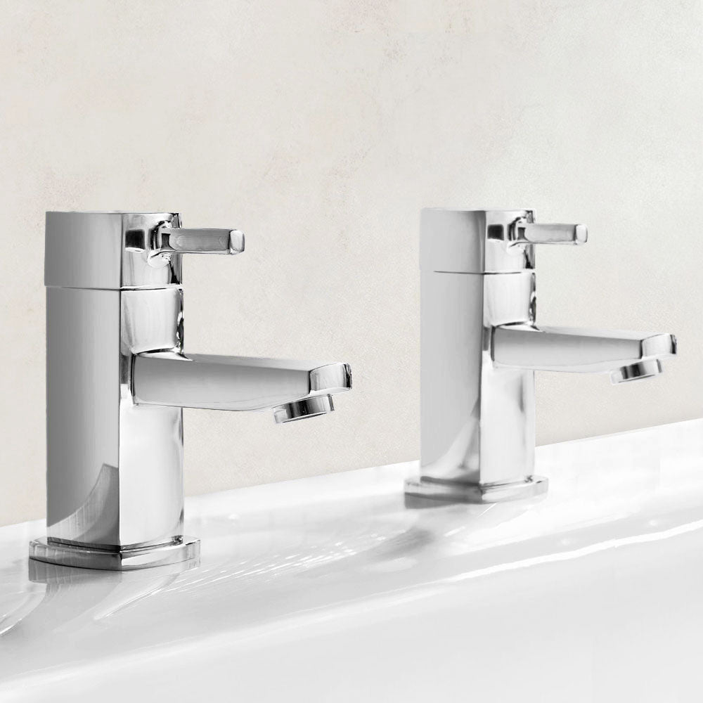Boston Modern Set Of Chrome Hot & Cold Twin Bath Taps Deck Mounted Brass