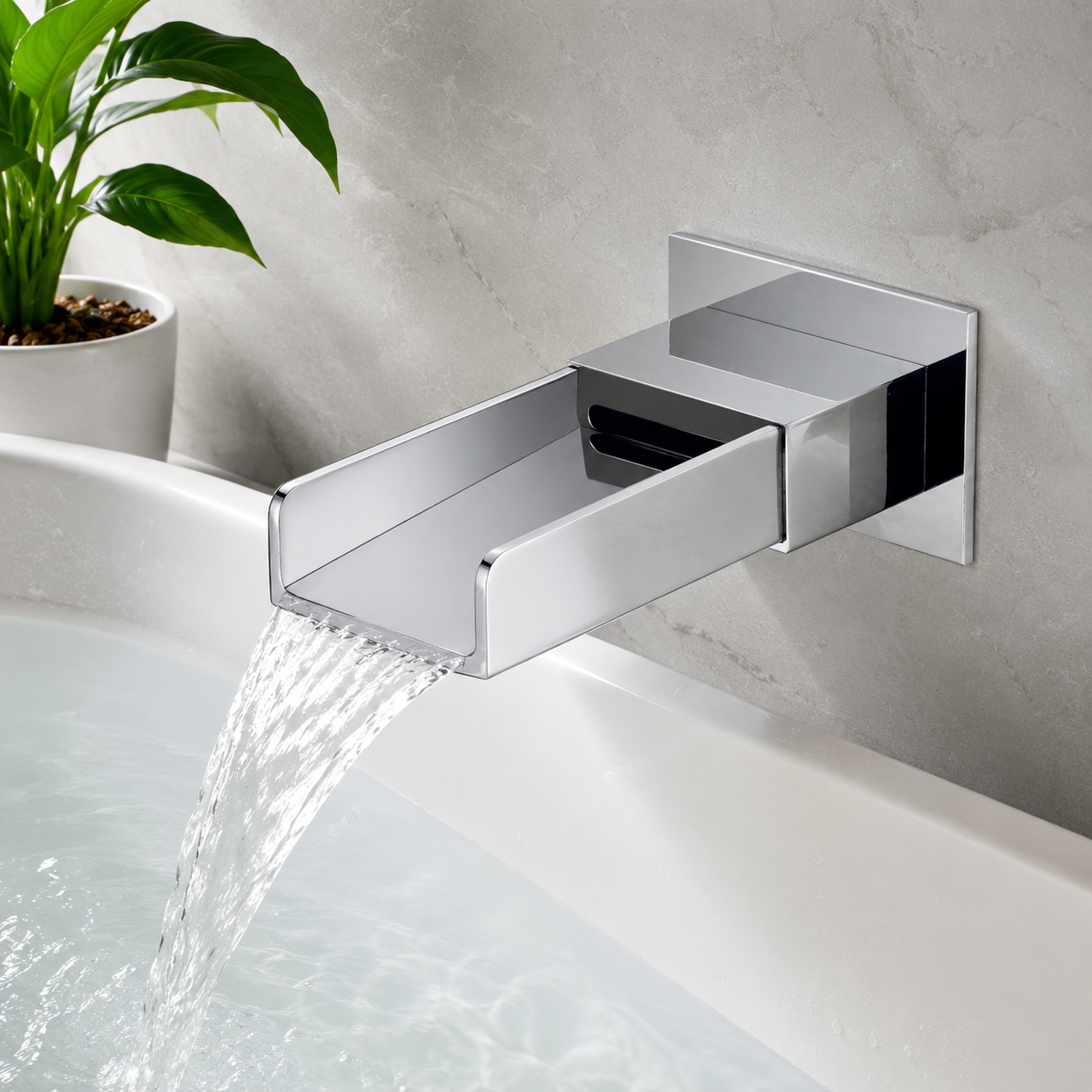 Chrome Wall Mounted Waterfall Spout Tap Chrome