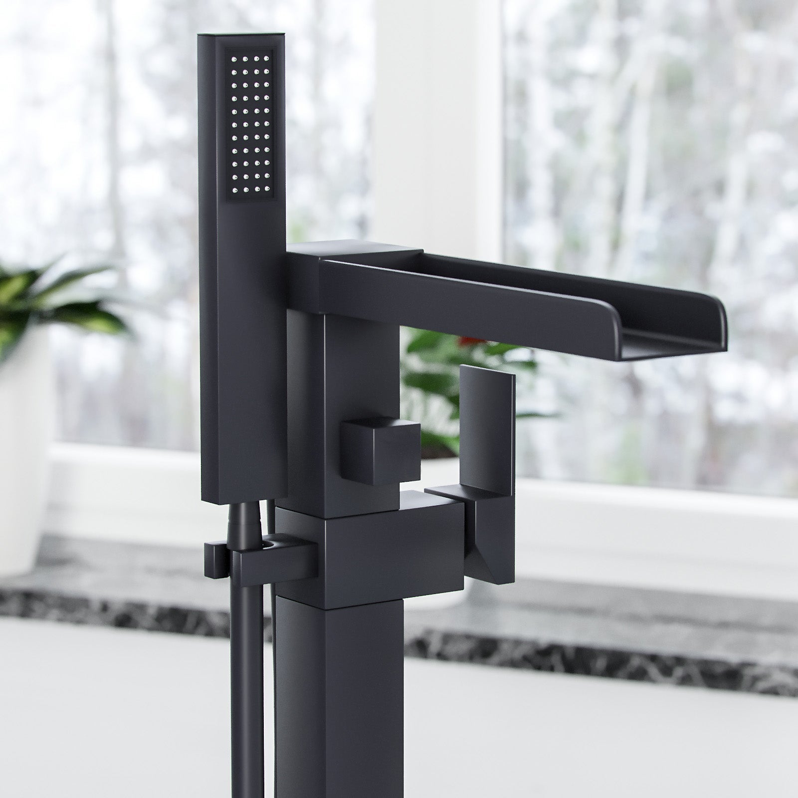 Ozone Waterfall Freestanding Bath Shower Mixer Tap Matte Black