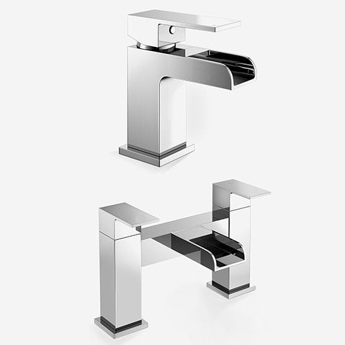 Ozone Contemporary Waterfall Basin Mono Mixer Tap & Deck Mounted Bath Filler Tap