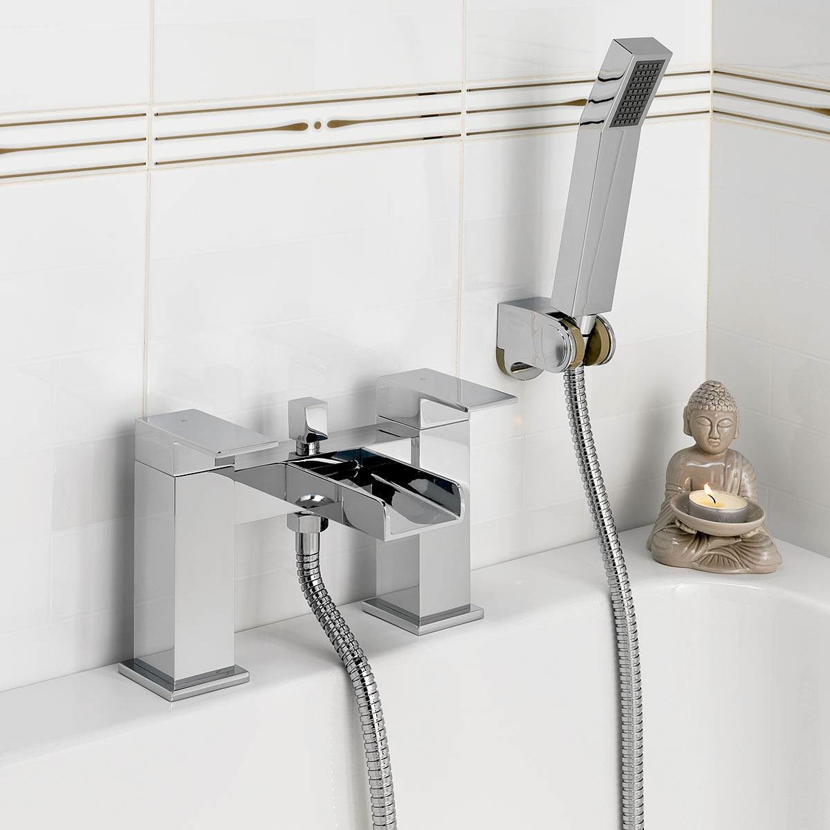 Chrome Modern Waterfall Bath Shower Mixer Tap with Handset Kit