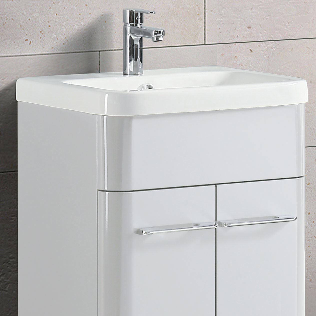 Afern 500mm Freestanding Vanity Unit Ceramic Basin Cabinet Gloss White