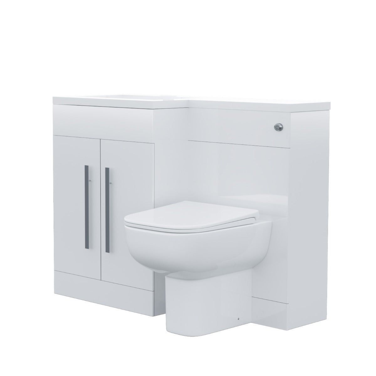 Aric LH 1100mm Flat Pack Vanity Basin Unit, WC Unit & Debra Rimless Back To Wall Toilet White