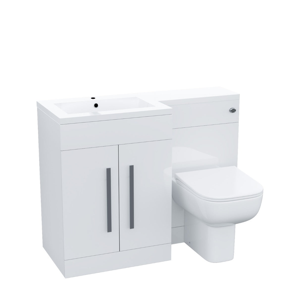 Aric LH 1100mm Flat Pack Vanity Basin Unit, WC Unit & Debra Rimless Back To Wall Toilet White