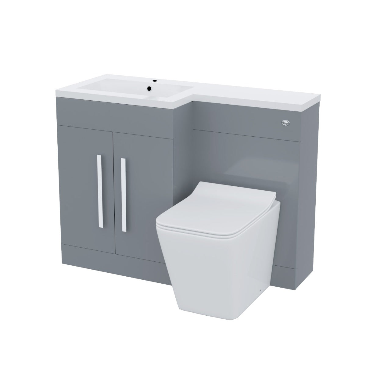 Aric LH 1100mm Flat Pack Vanity Basin Unit, WC Unit & Elora Back To Wall Toilet Grey