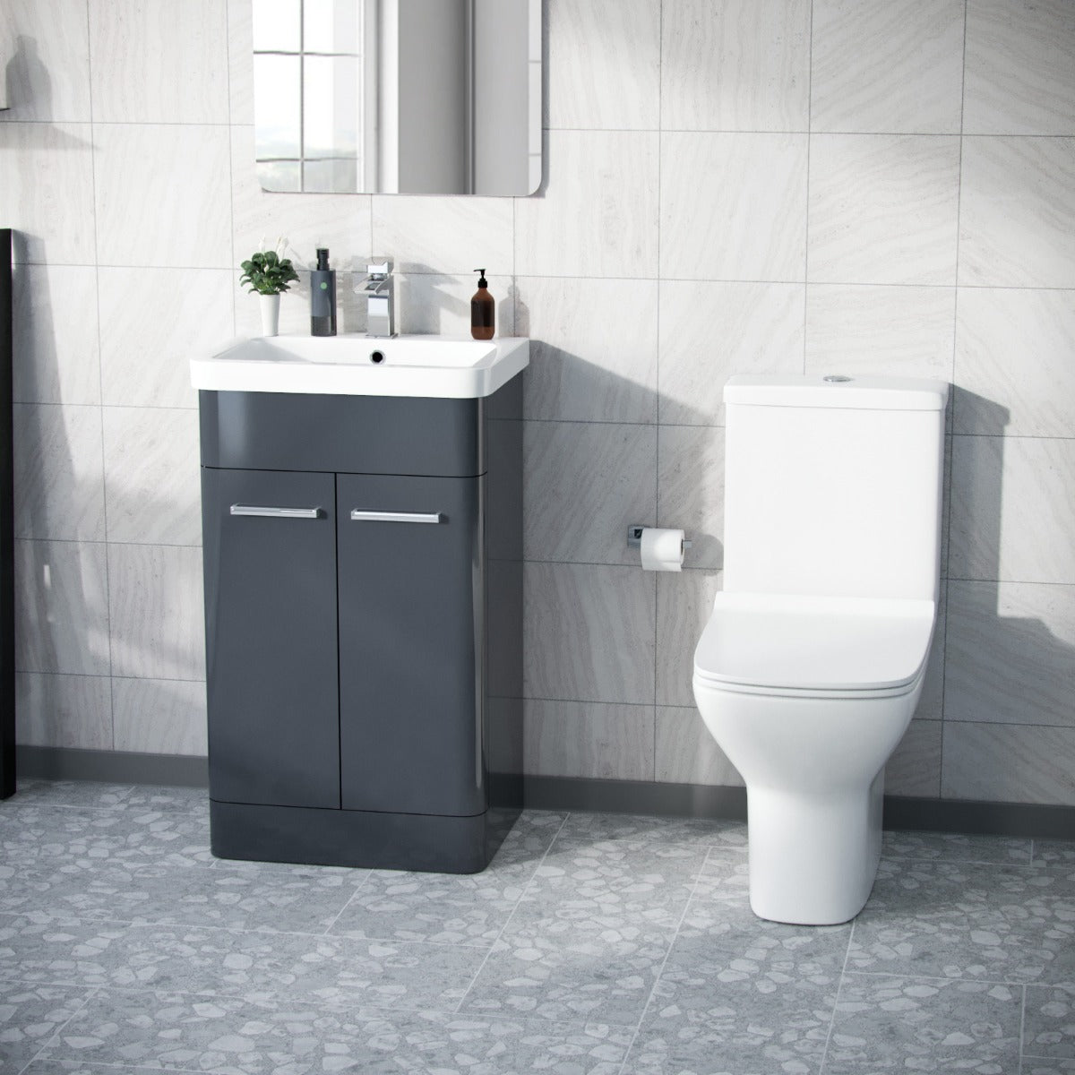 Afern 500mm Floorstanding Vanity Basin Unit & Rimless Close Coupled Toilet Anthracite