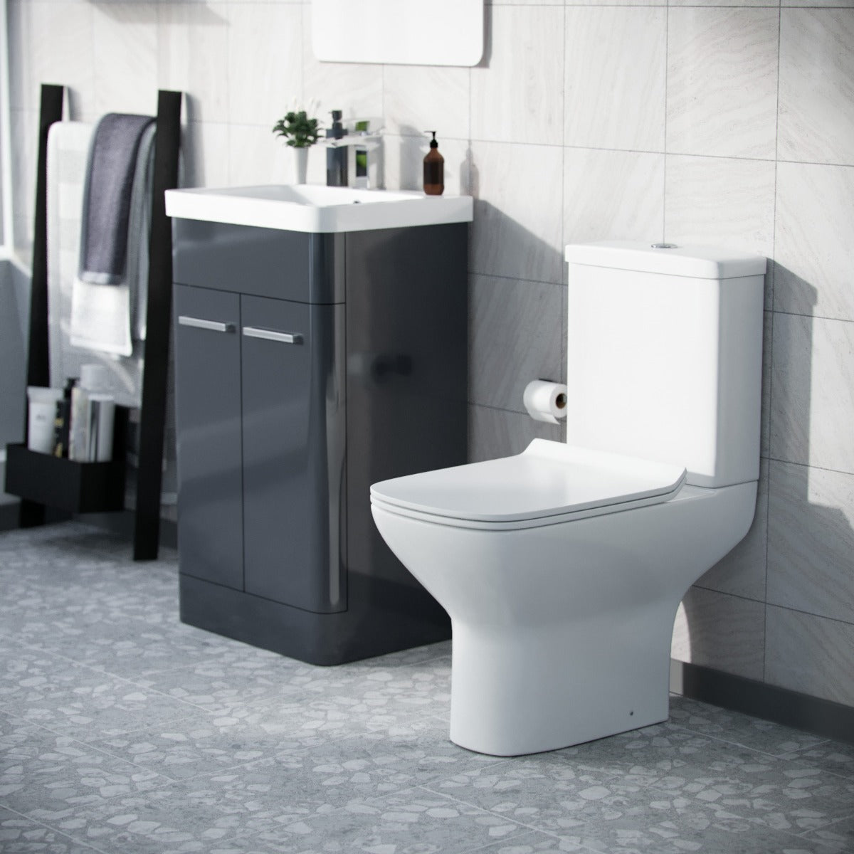 Afern 500mm Floorstanding Vanity Basin Unit & Rimless Close Coupled Toilet Anthracite