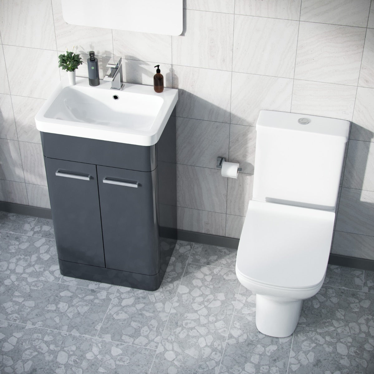 Afern 500mm Floorstanding Vanity Basin Unit & Rimless Close Coupled Toilet Anthracite