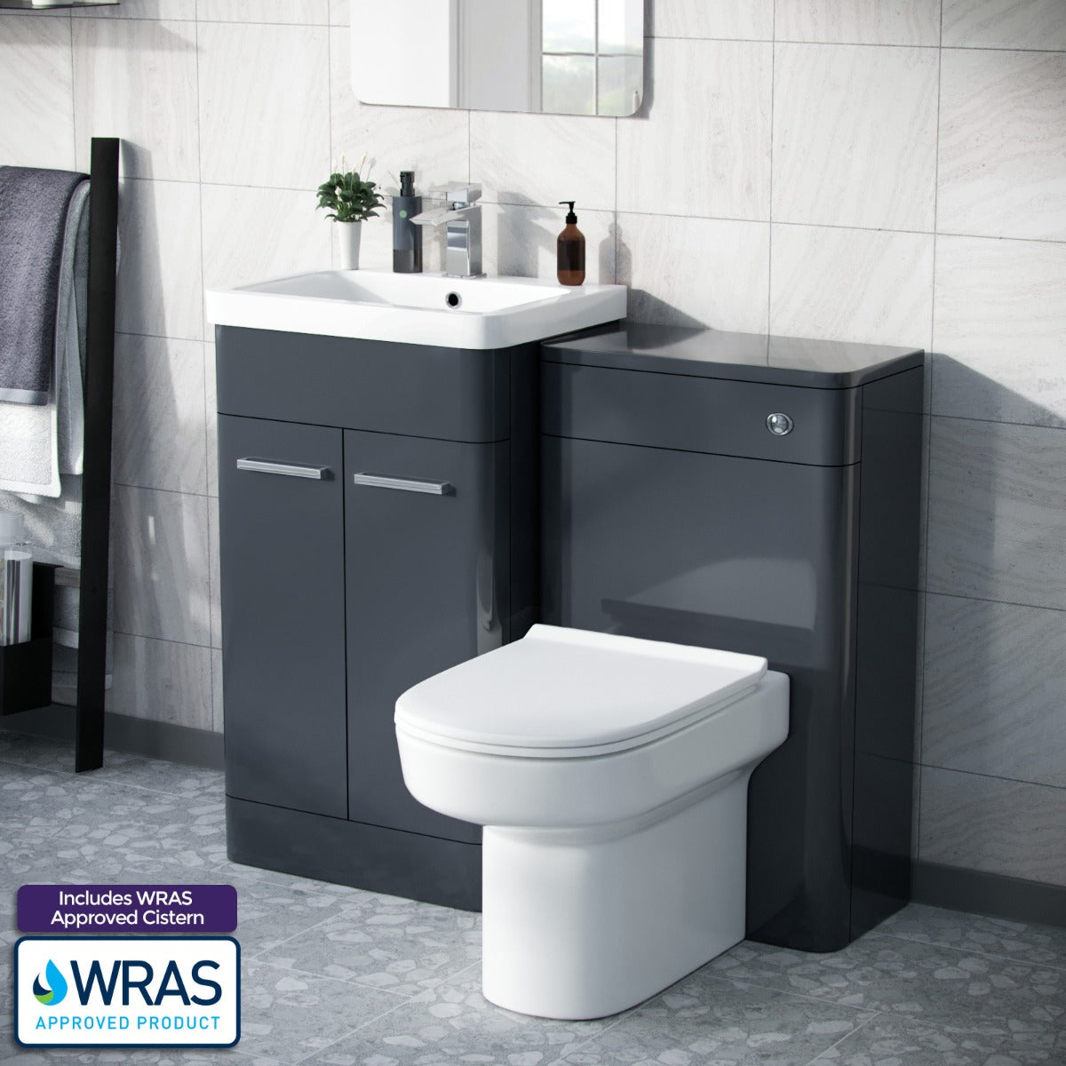 Afern Dark Grey 1000mm Vanity Cabinet with WC Unit And Back To Wall Toilet