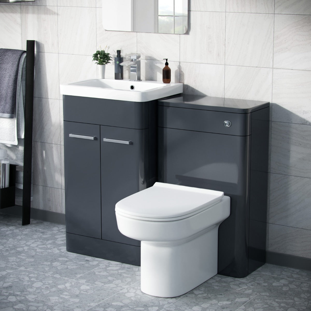 Afern Dark Grey 1000mm Vanity Cabinet with WC Unit And Back To Wall Toilet