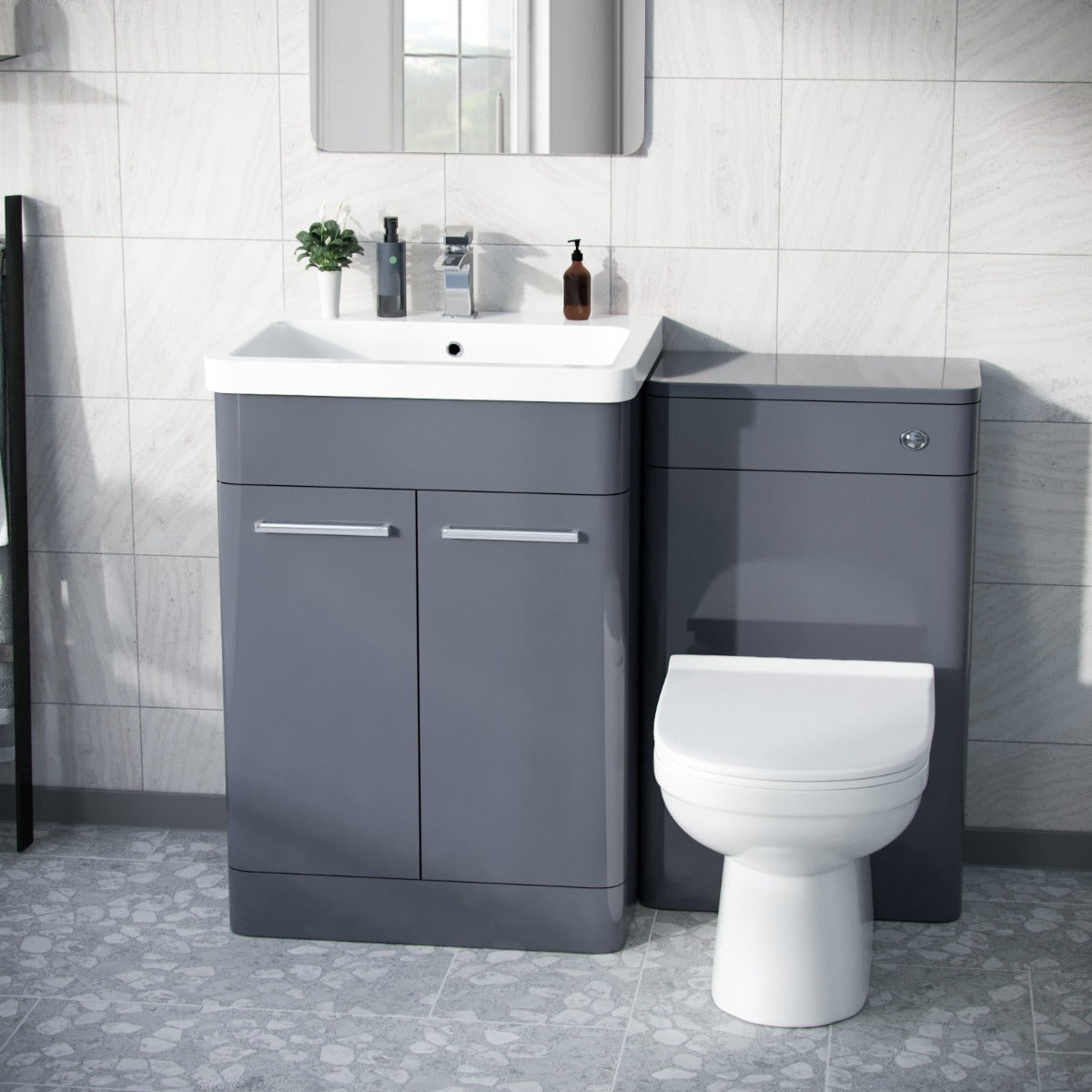 Afern 1100mm Freestanding Basin Vanity Unit, WC Unit & BTW Toilet Steel Grey
