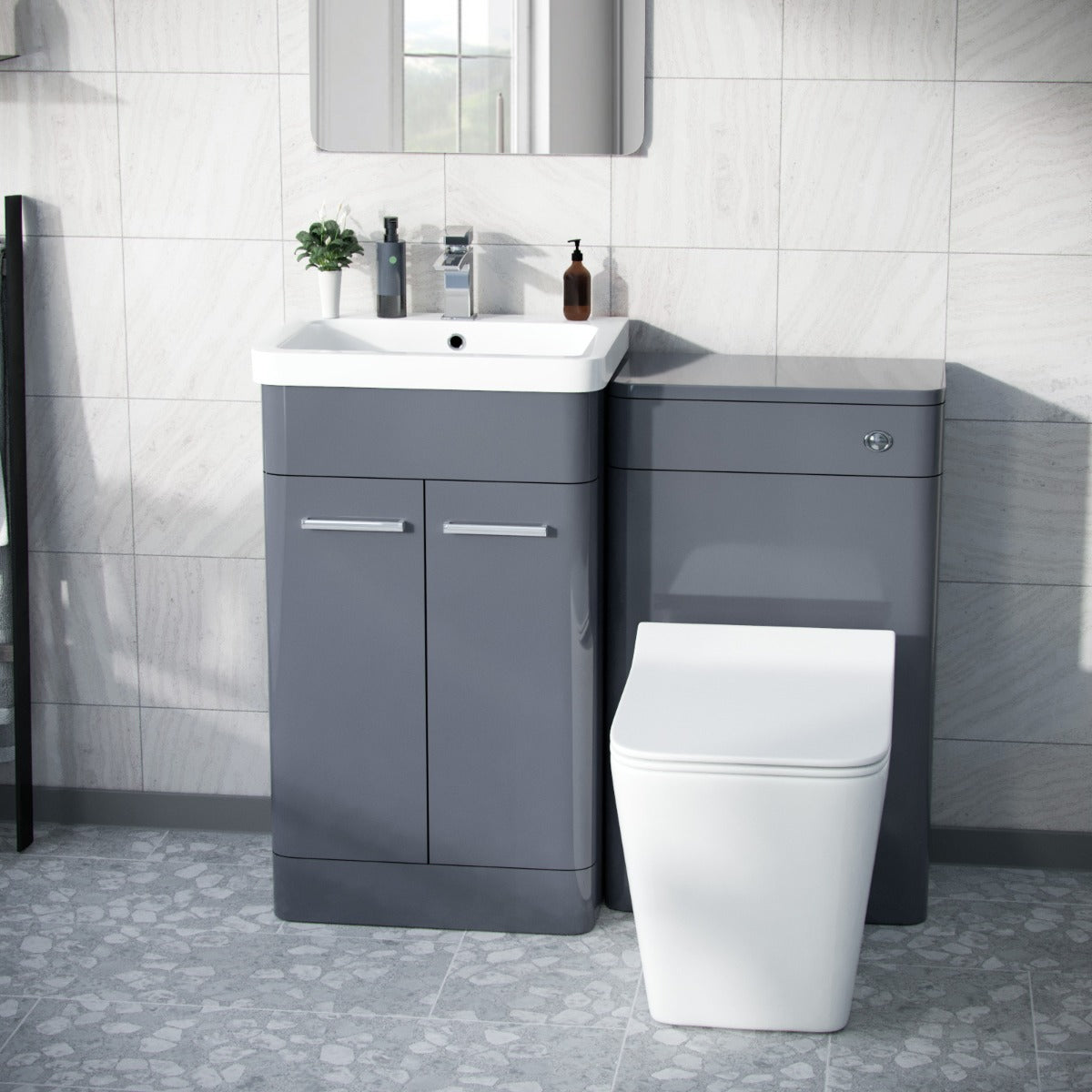 Afern Grey 1000mm Vanity Cabinet with WC Unit And Rimless Toilet
