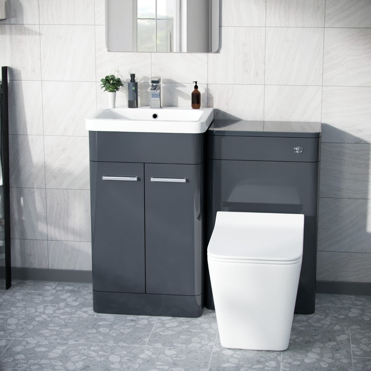 Afern Dark Grey 1000mm Vanity Cabinet with WC Unit And Rimless BTW Toilet
