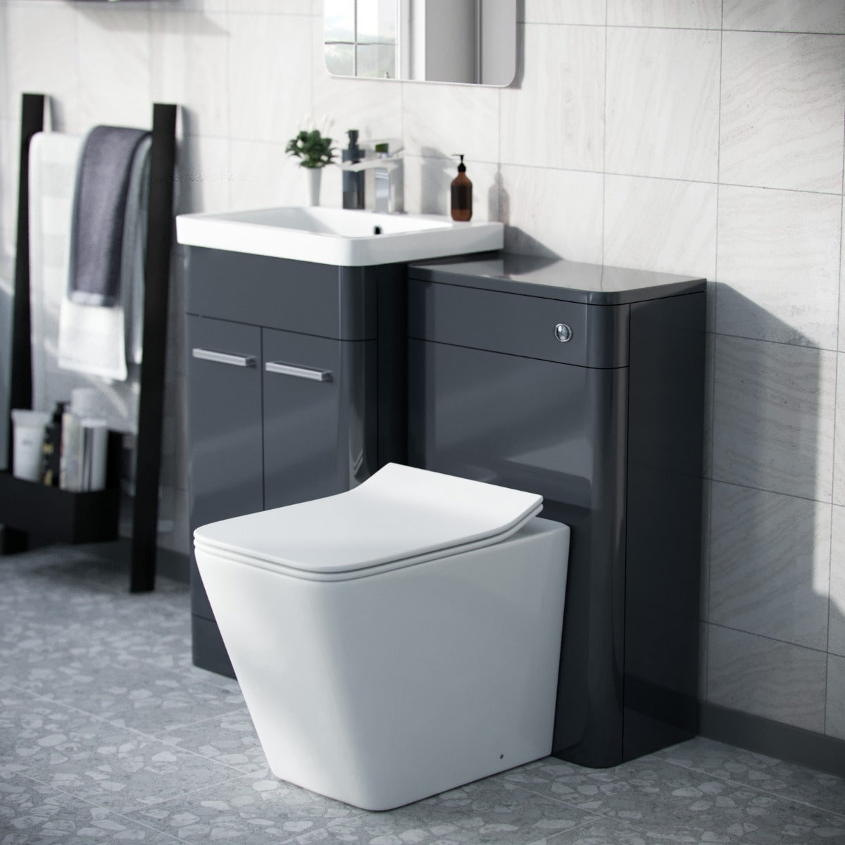 Afern Dark Grey 1000mm Vanity Cabinet with WC Unit And Rimless BTW Toilet