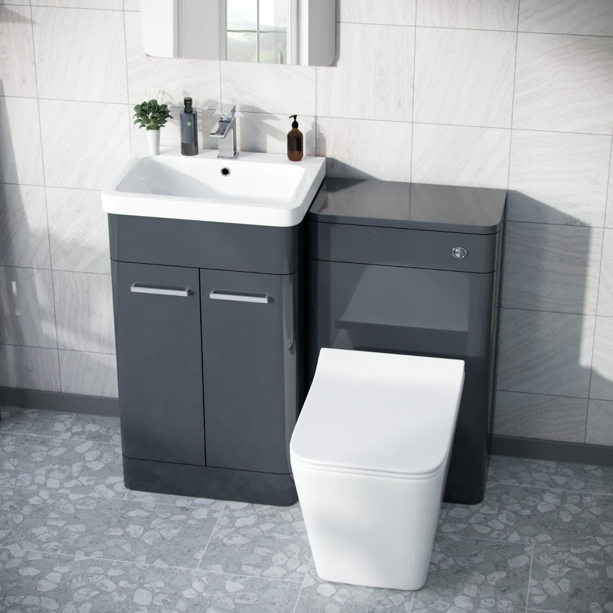 Afern Dark Grey 1000mm Vanity Cabinet with WC Unit And Rimless BTW Toilet