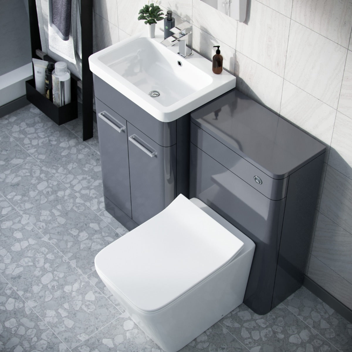 Afern Grey 1000mm Vanity Cabinet with WC Unit And Rimless Toilet