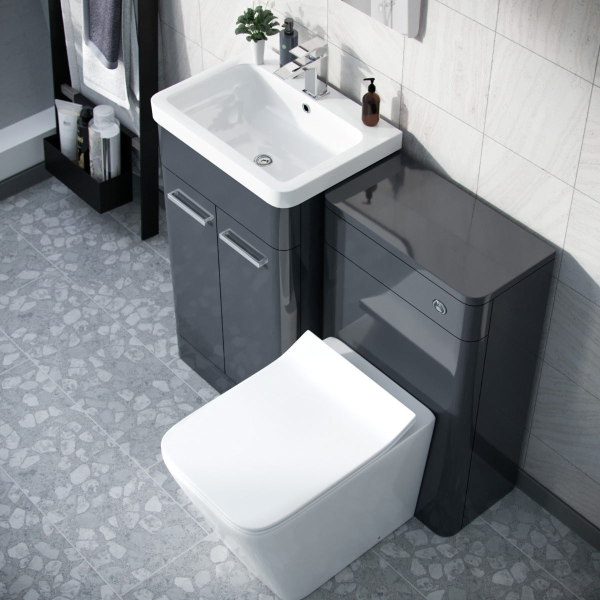 Afern Dark Grey 1000mm Vanity Cabinet with WC Unit And Rimless BTW Toilet