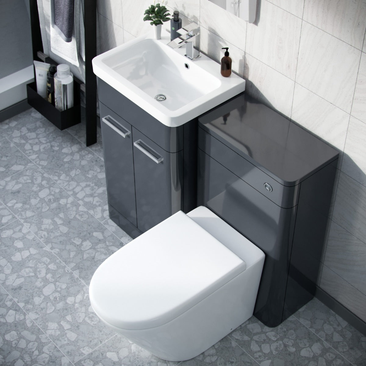 Afern 1000mm Vanity Cabinet, WC Unit Rimless BTW Toilet Dark Grey