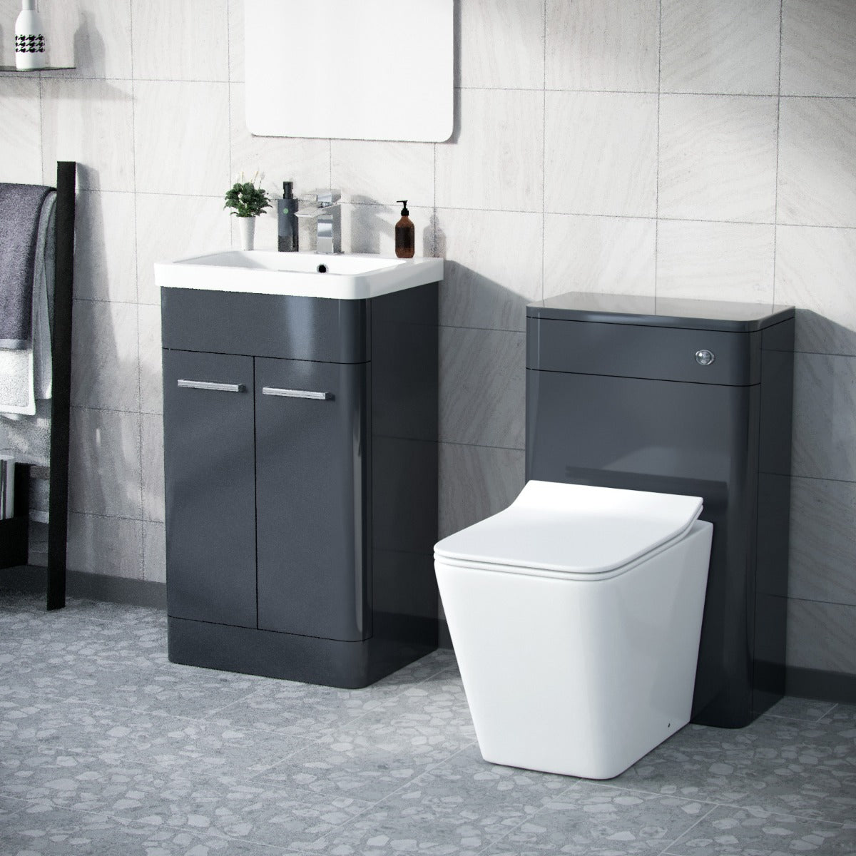 Afern Dark Grey 1000mm Vanity Cabinet with WC Unit And Rimless BTW Toilet