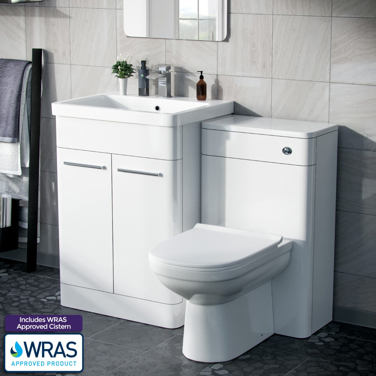 Afern 600mm Vanity Basin Unit, WC Unit & Elso Back to Wall Toilet White