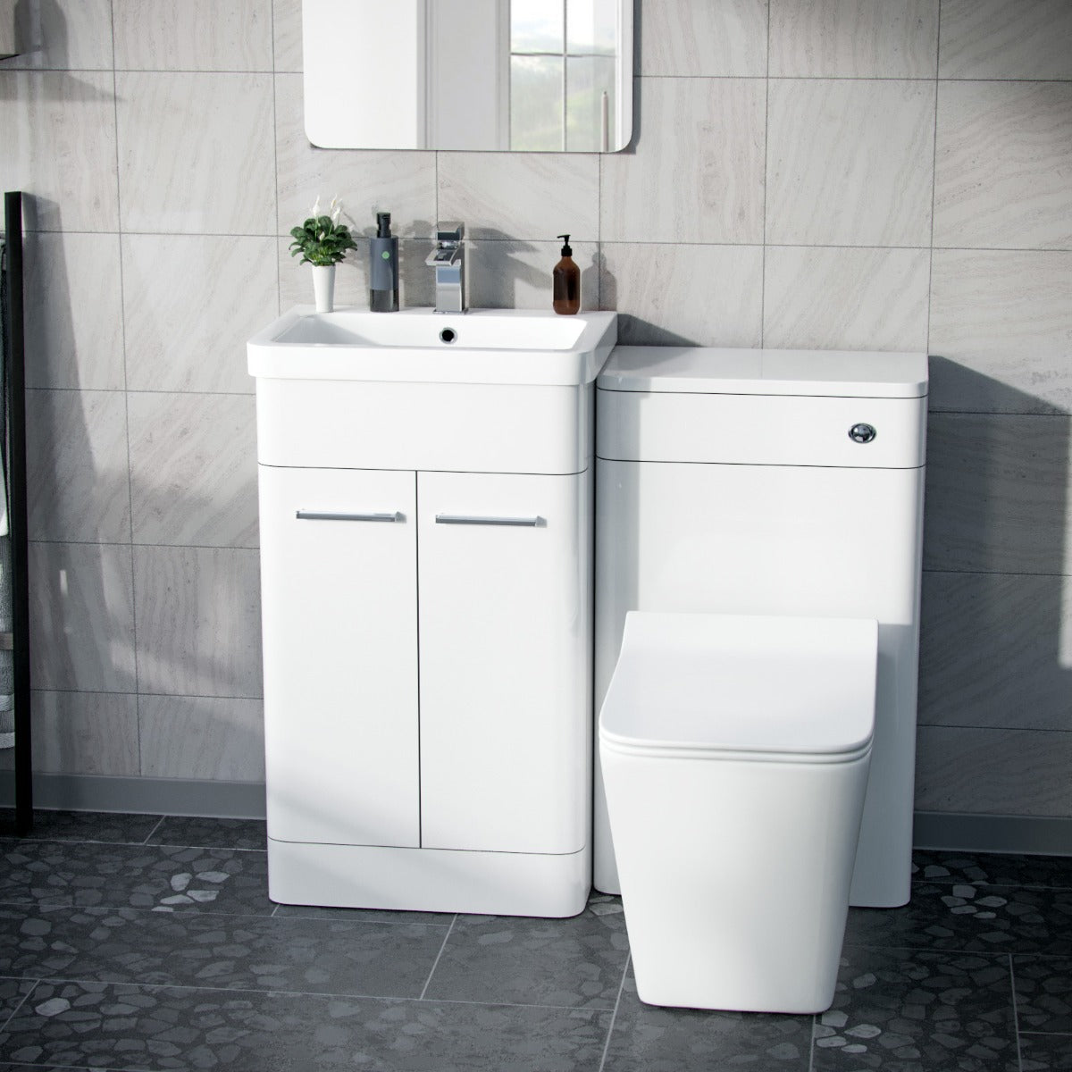 Afern White 1000mm Vanity Cabinet with WC Unit And Back To Wall Toilet