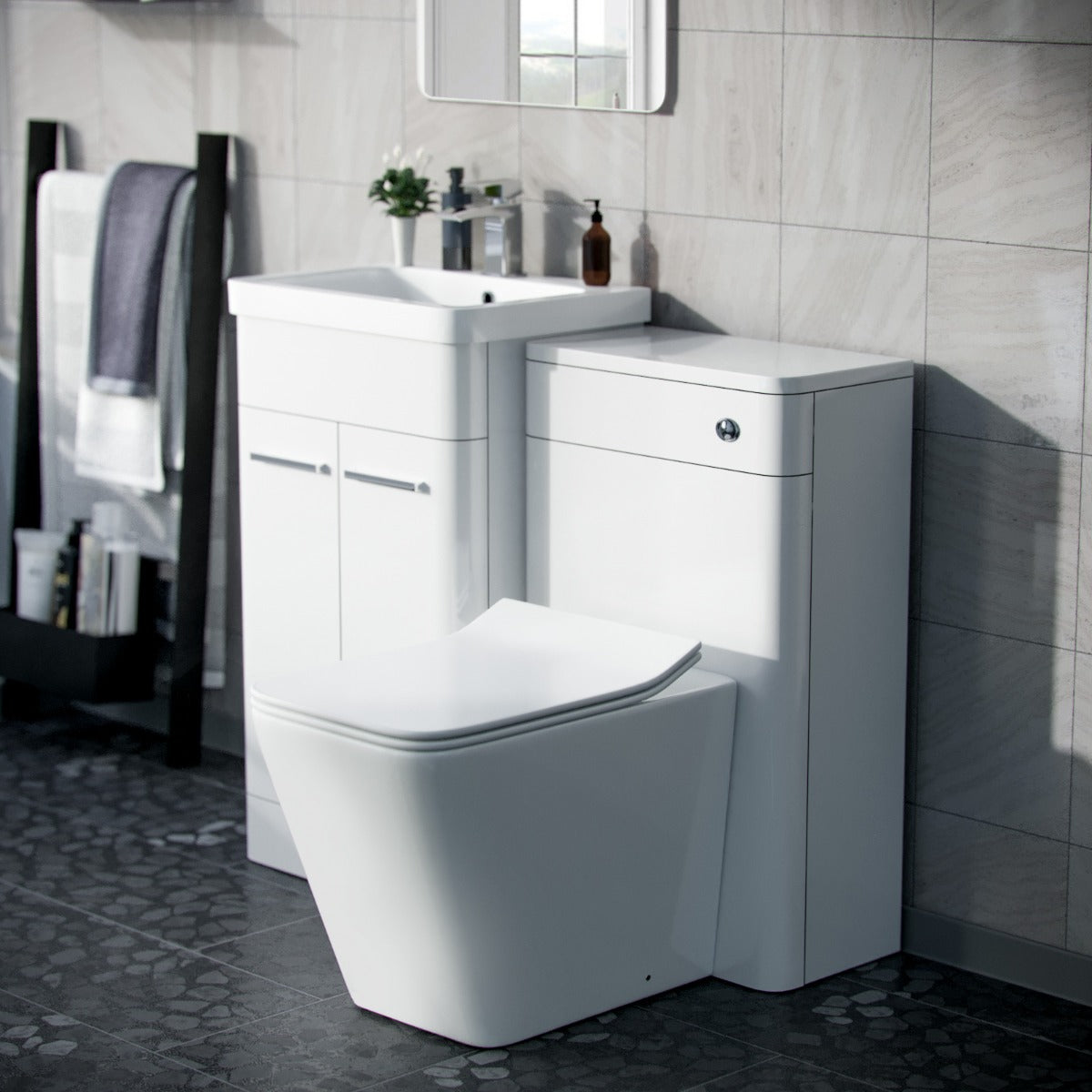 Afern White 1000mm Vanity Cabinet with WC Unit And Back To Wall Toilet