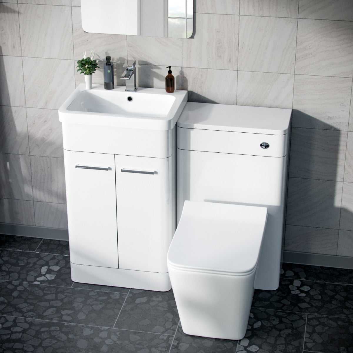 Afern White 1000mm Vanity Cabinet with WC Unit And Back To Wall Toilet