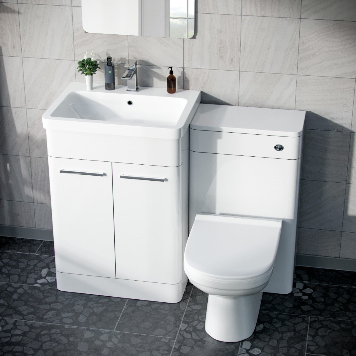 Afern 600mm Vanity Basin Unit, WC Unit & Elso Back to Wall Toilet White