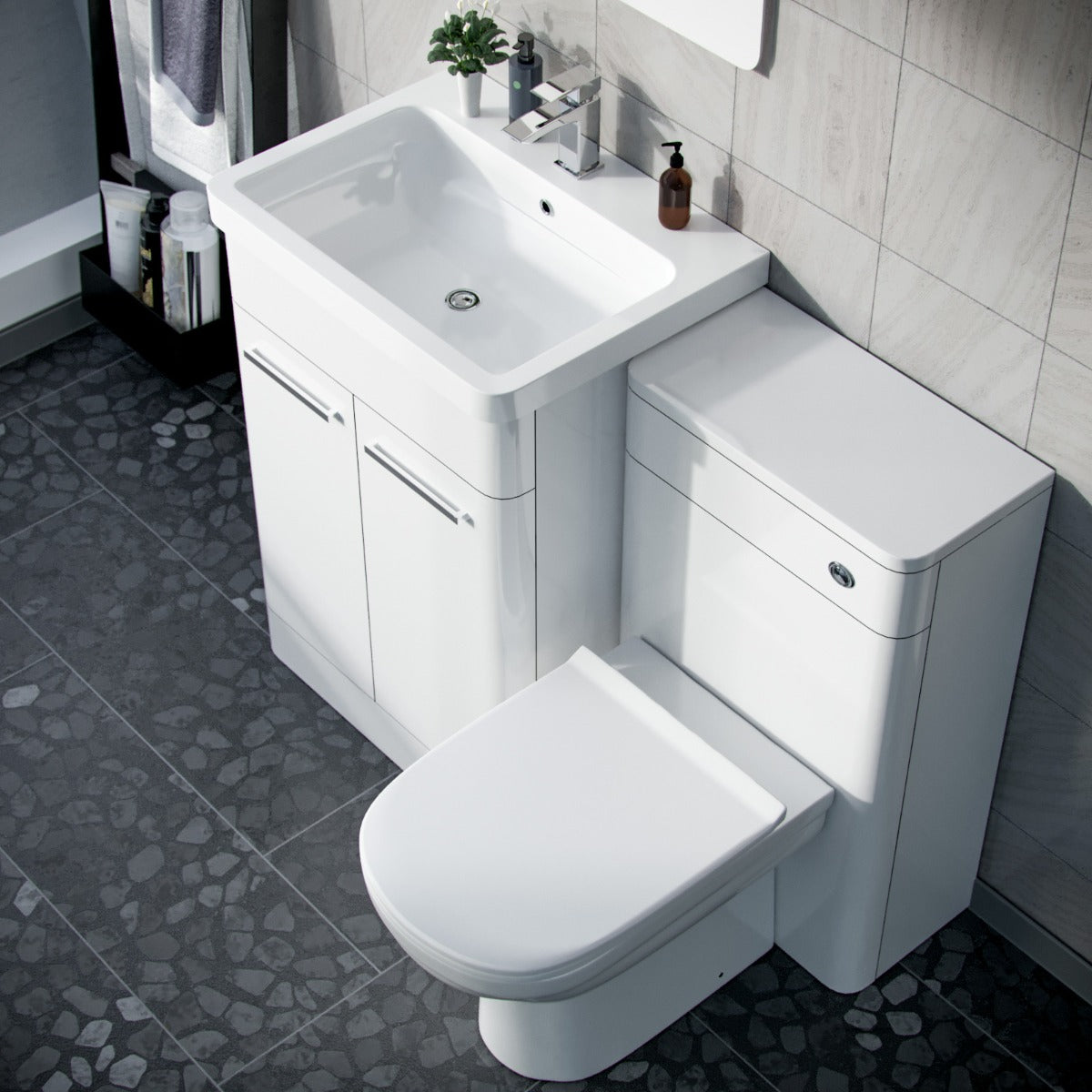 Afern 600mm Vanity Basin Unit, WC Unit & Elso Back to Wall Toilet White
