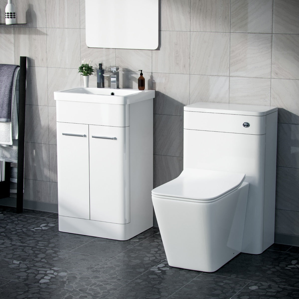 Afern White 1000mm Vanity Cabinet with WC Unit And Back To Wall Toilet