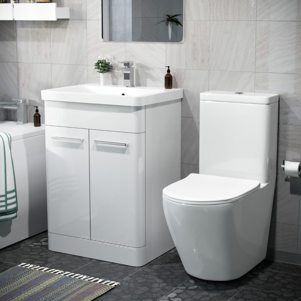 Afern 600mm Freestanding Vanity Unit And Curved Close Coupled Toilet White