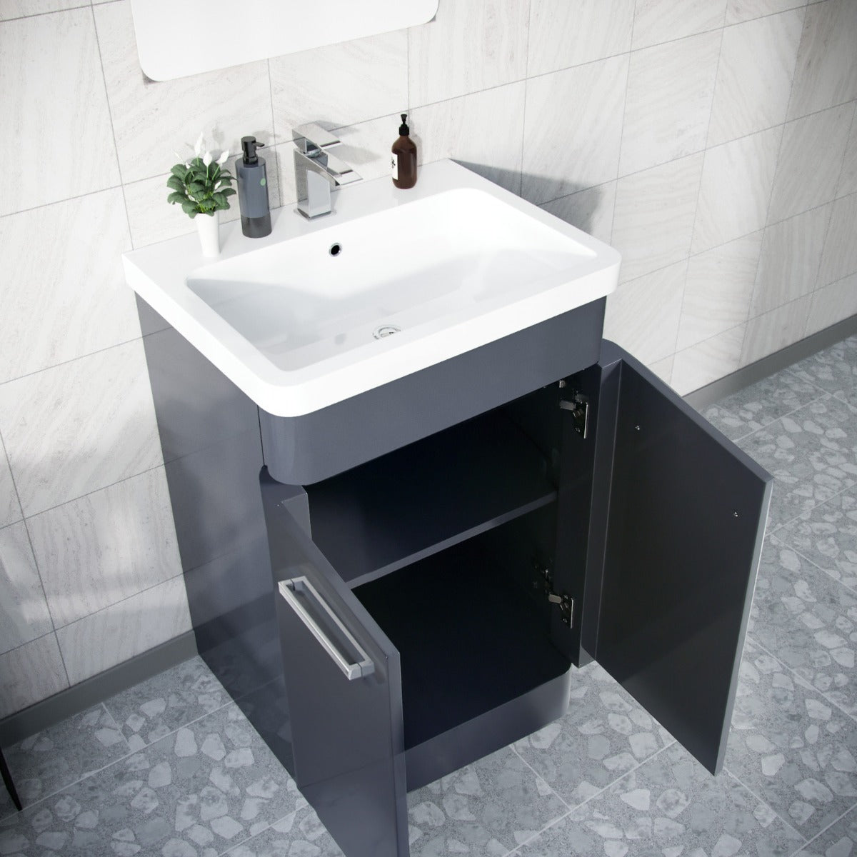 Afern Dark Grey Basin Cabinet, WC Unit, Toilet & Bath Bathroom Suite