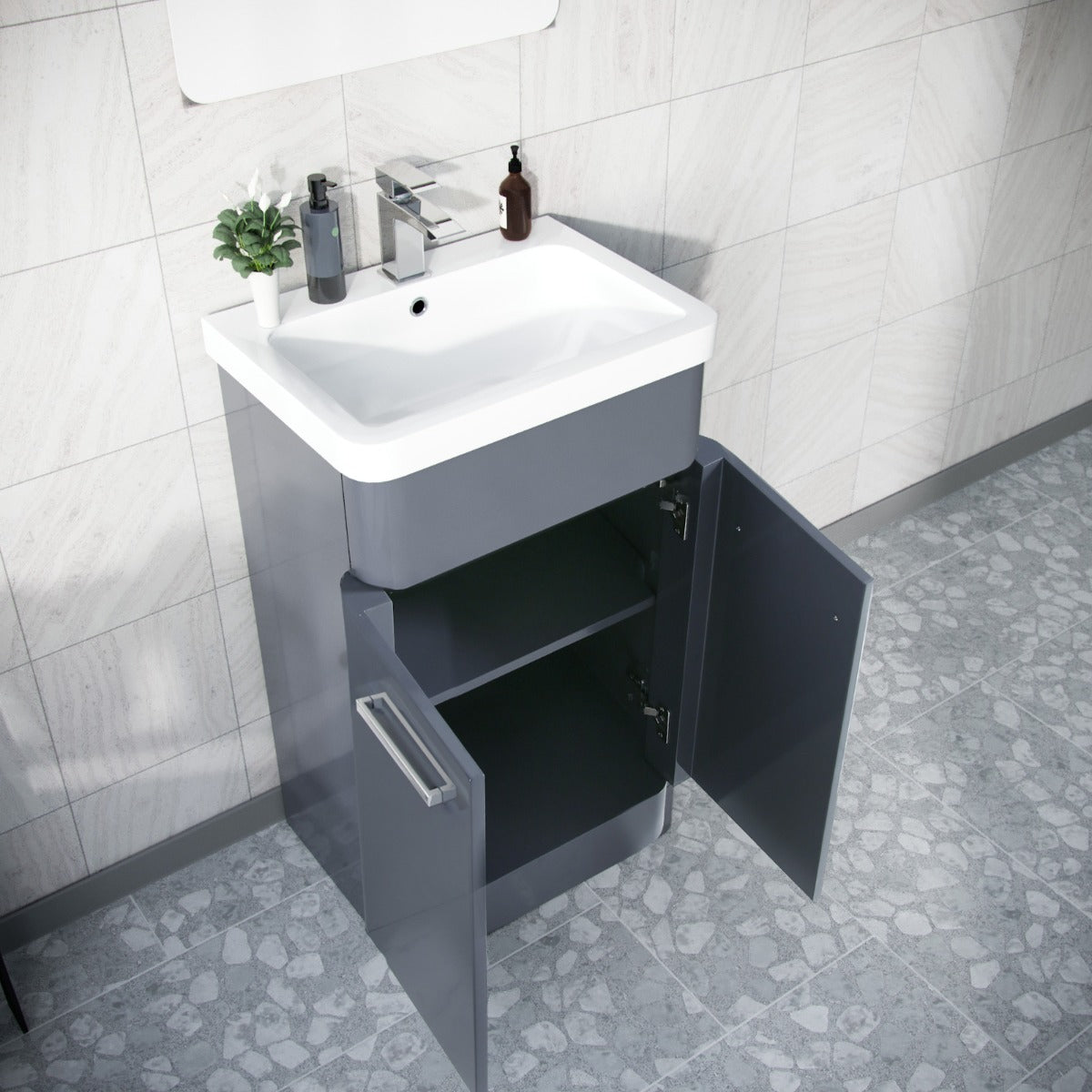 Afern 500mm Vanity Basin Unit, WC Unit & Elso Back to Wall Toilet Steel Grey
