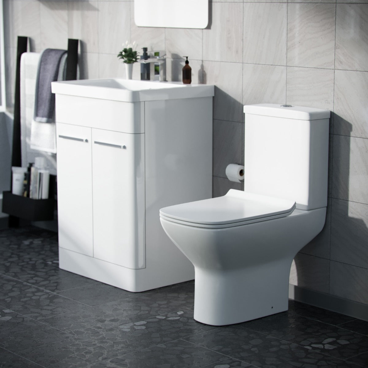 Afern 600mm Floorstanding Vanity Basin Unit & Rimless Close Coupled Toilet White