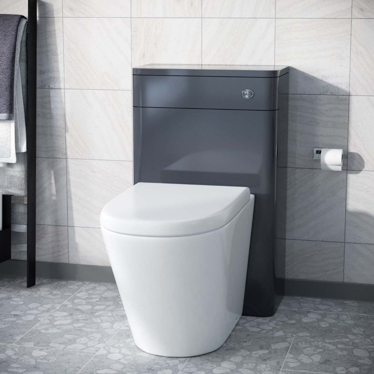 Afern Modern 500mm Grey Back To Wall WC Unit & Rimless Toilet Pan Space Saving