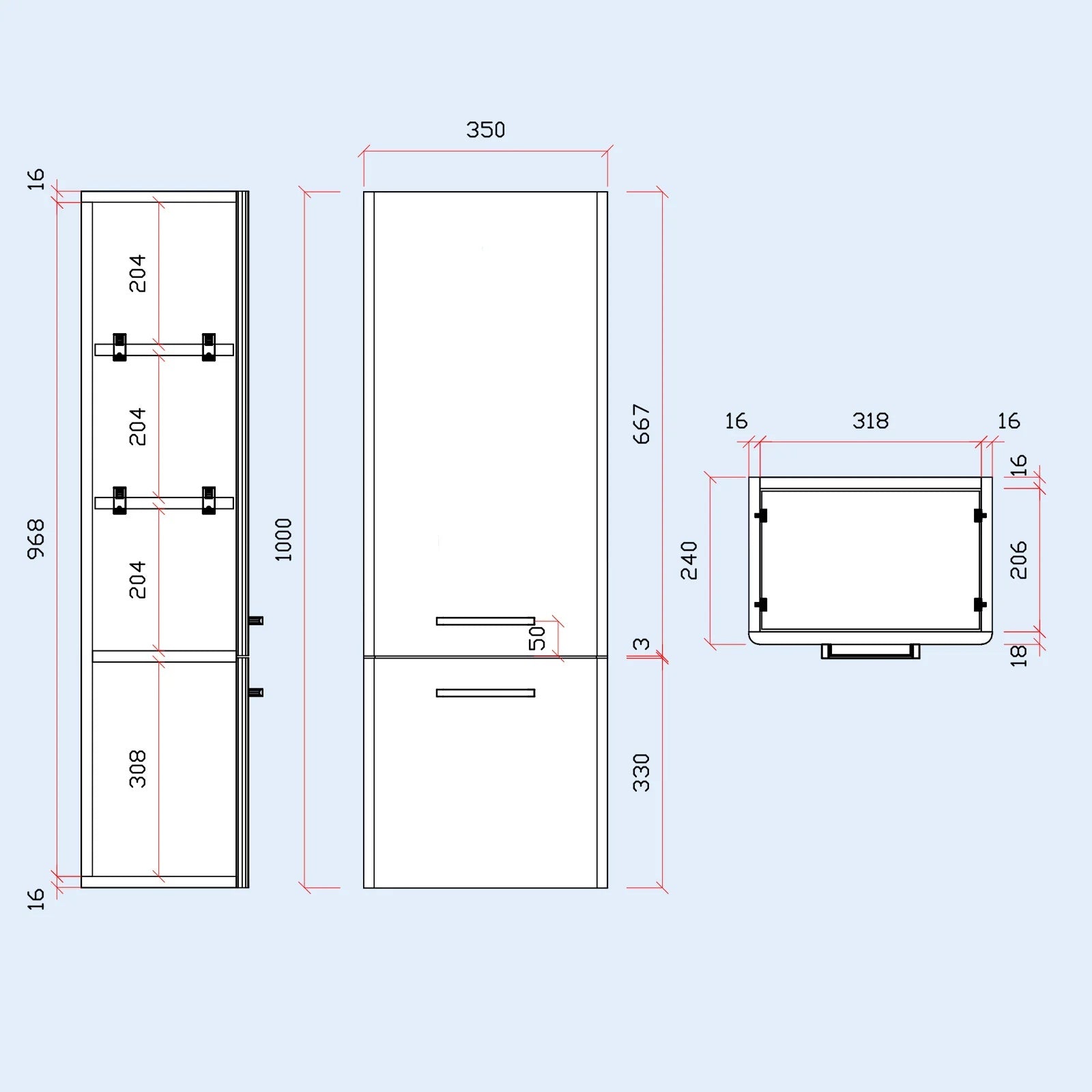 Afern Contemporary 1000mm Wall Hung Tall Cabinet - Grey