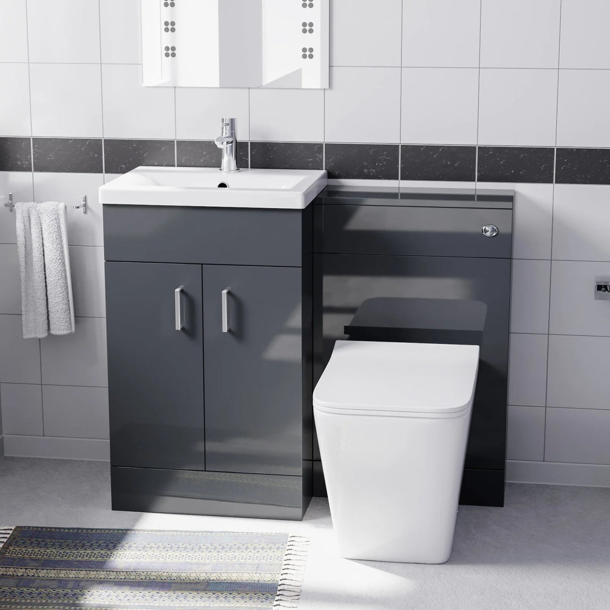 Anthracite 1000mm Freestanding Doors Vanity With WC Unit & BTW Toilet Pan