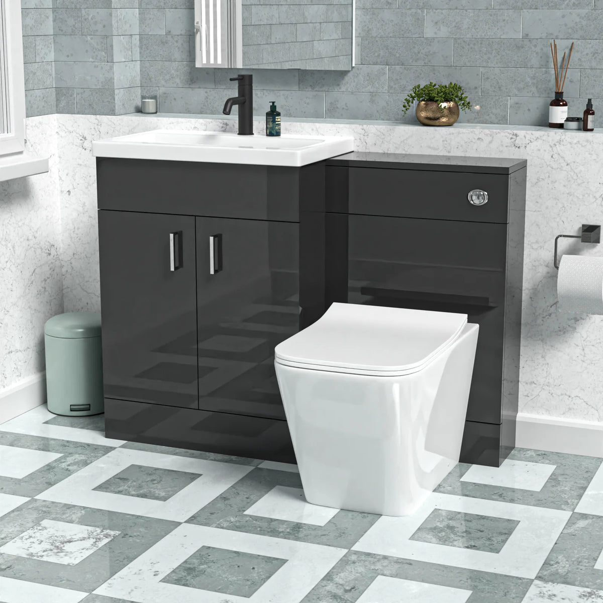 Anthracite 1100mm Freestanding Doors Vanity With WC Unit & BTW Toilet Pan
