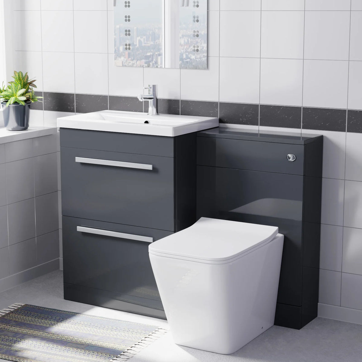 Anthracite 1100mm Freestanding Drawers Vanity With WC Unit & BTW Toilet Pan