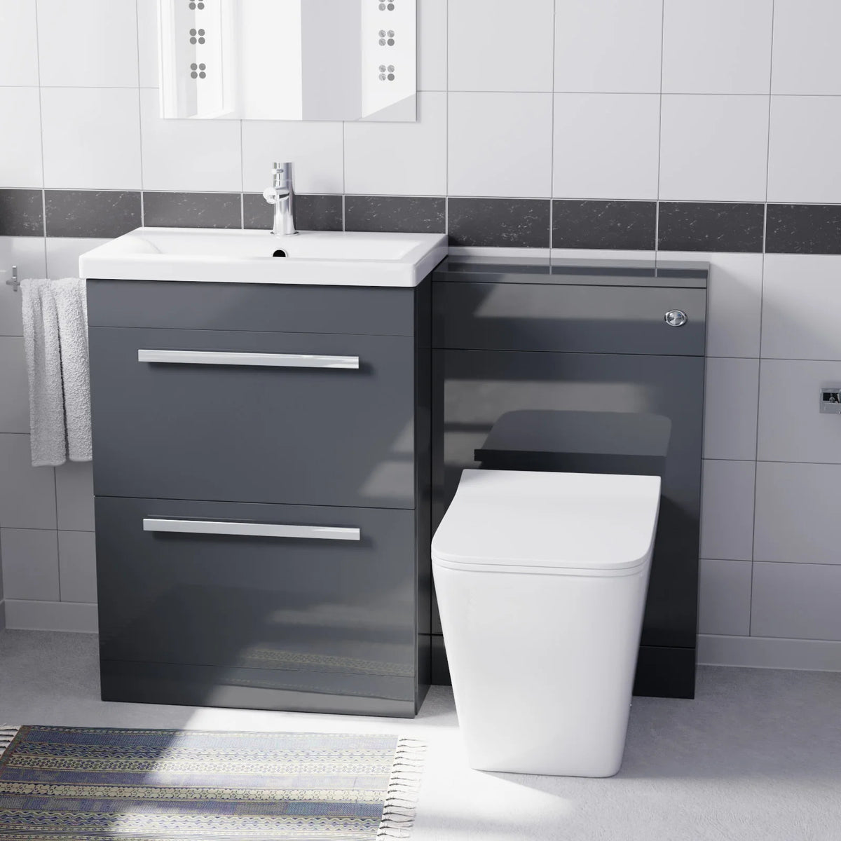 Anthracite 1100mm Freestanding Drawers Vanity With WC Unit & BTW Toilet Pan