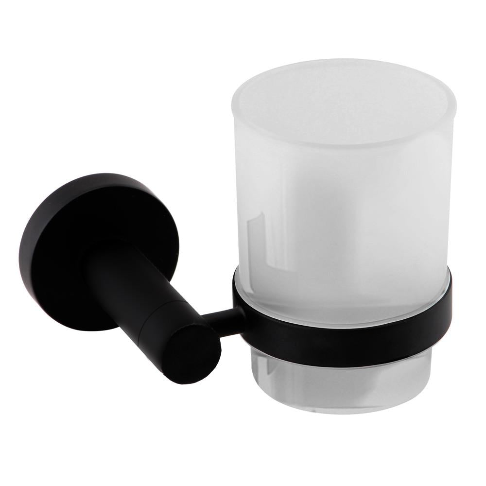 Modern Round Black Matte Single Tumbler Holder Wall Mounted Stainless Steel